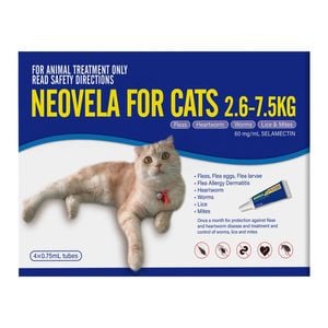 Neovela (selamectin) Flea And Worming For Cats 2.6 - 7.5 Kg Blue 8 Pack