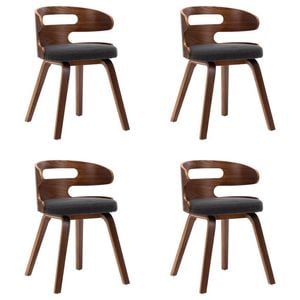 vidaXL 4x Solid Bent Wood Dining Chair Dark Grey Faux Leather Dining Room Seat