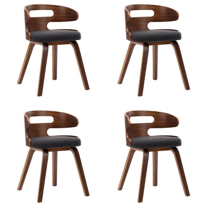 vidaXL 4x Solid Bent Wood Dining Chair Dark Grey Faux Leather Dining Room Seat