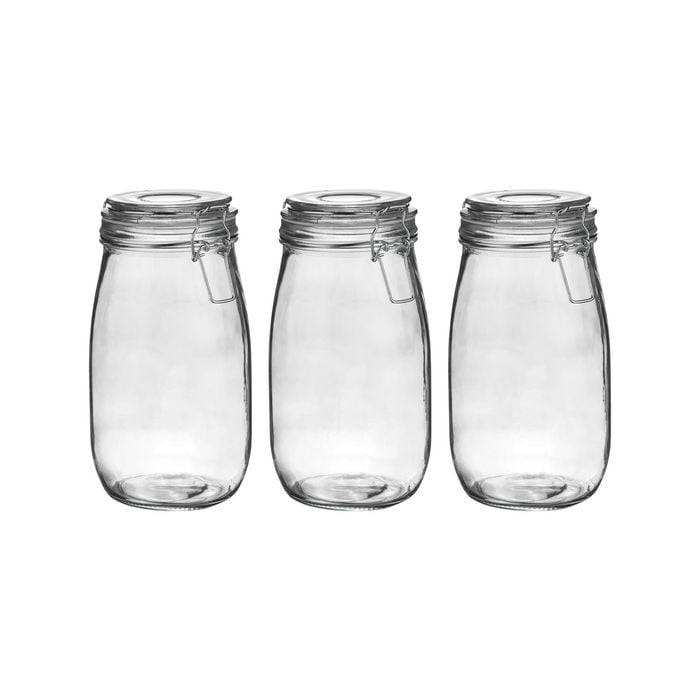 Argon Tableware Glass Storage Jars with Airtight Clip Lid - 1.5 Litre Set - Pack of 3