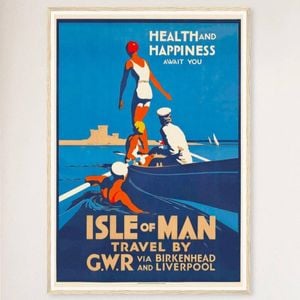 Galrie Vintage Isle of Man Travel Poster: Birkenhead & Liverpool Journey Art Design, Wood Frame, A3 30 x 42cm (12 x 16inch)