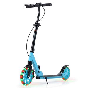 Costway Kid Foldable Kick Scooter Light-up 4level Adjust Handlebar-Blue