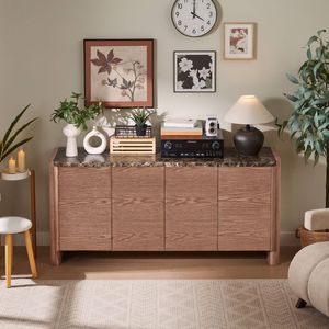 Hank Wooden Marble Sideboard In Walnut