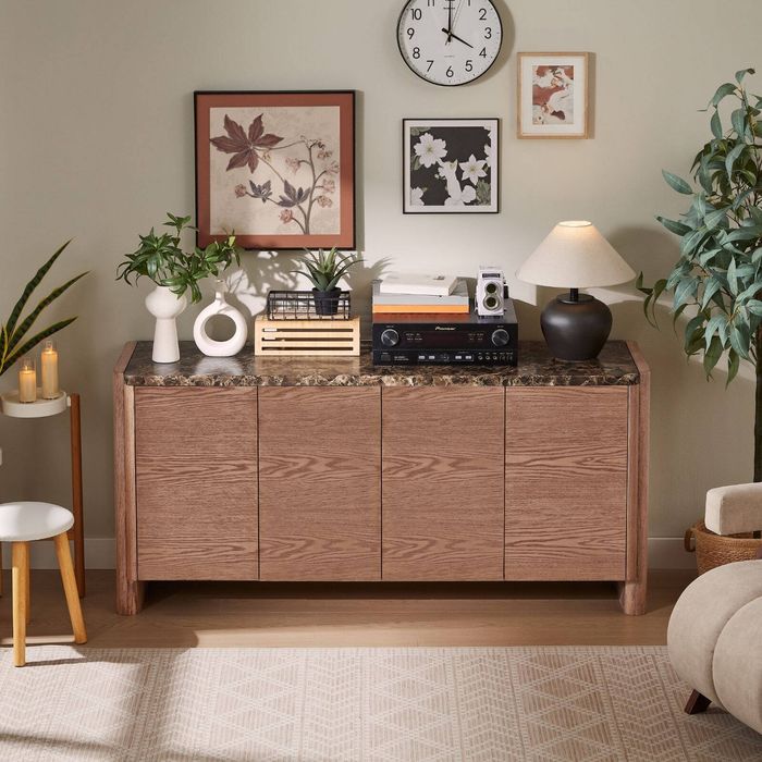 Hank Wooden Marble Sideboard In Walnut