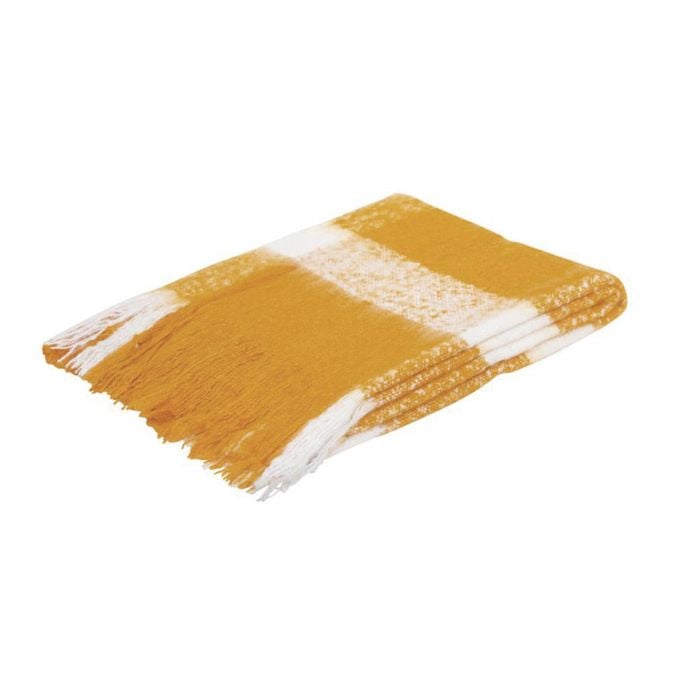 J.Elliot Wren Faux Mohair Throw Mustard/White