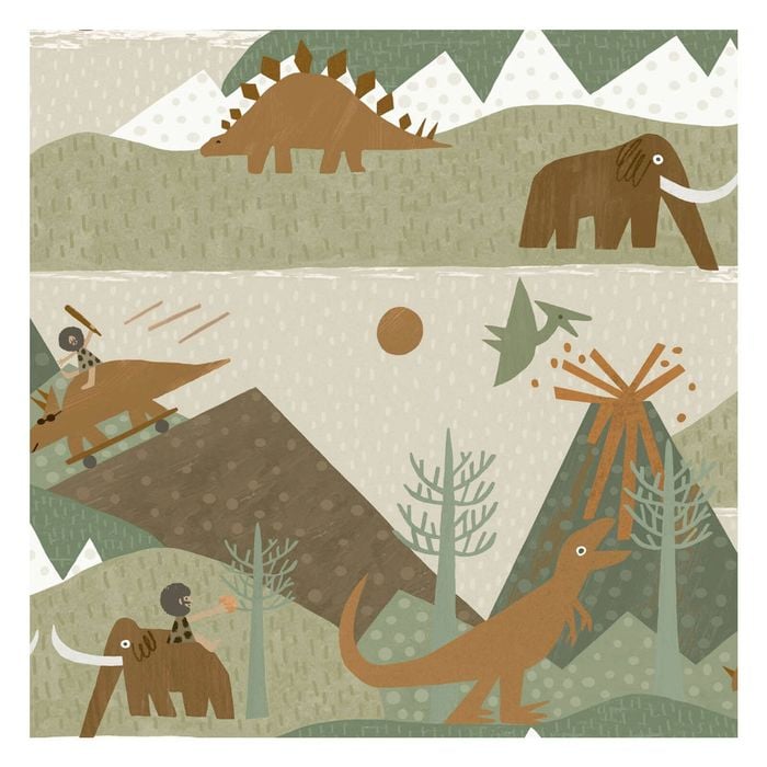 Prehistoric Green/Orange Wallpaper  53cm x 10.05m