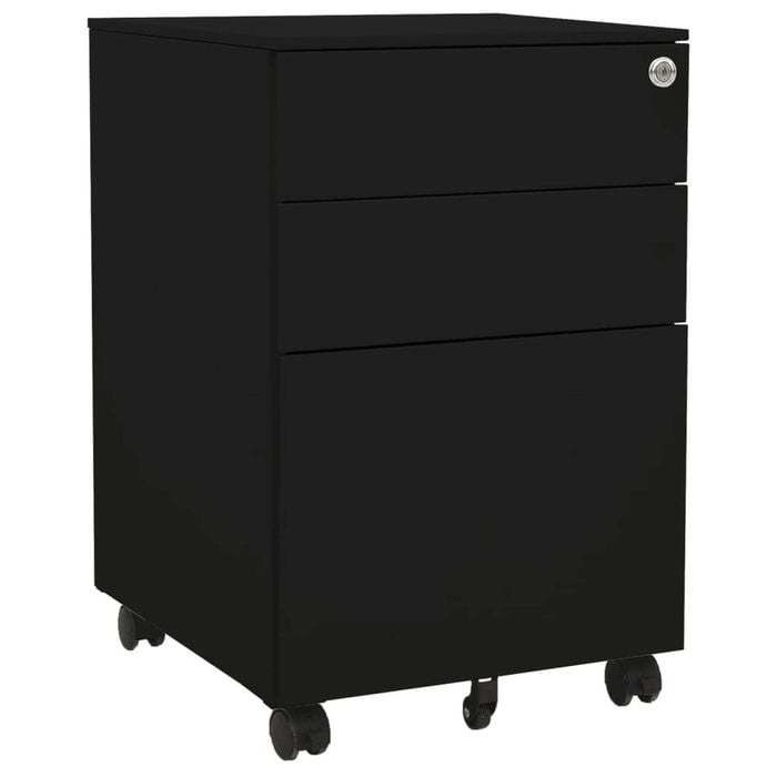 vidaXL Mobile File Cabinet Wheeled Chest of Drawers Office Storage Black Steel
