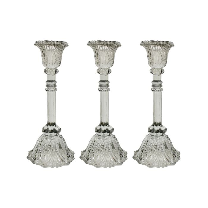 3PK Glass 25cm Large Belle Taper Stick Candle Holder - Sage