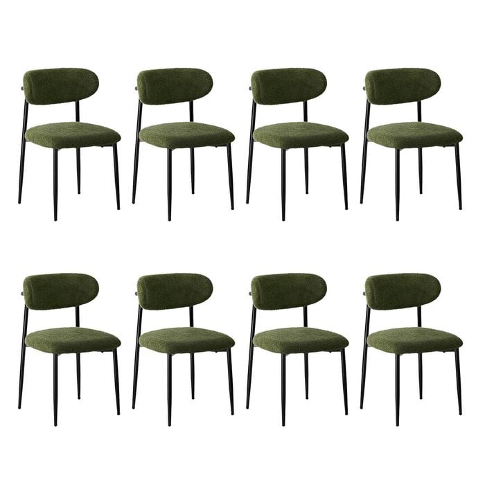 Oikiture 8x Dining Chairs Kitchen Chair Cafe Lounge Chair Boucle Black&Green