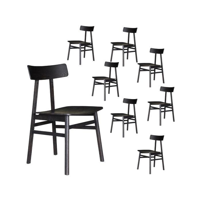 Claire Dining Chair Set of 8 Solid Oak Wood Timber Seat Furniture - Black
