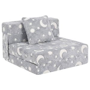 Ufurniture Kids Fold Out Sofa Bed Convertible 3-in-1 Kids Couch Folding Floor Mat Foldable Baby Lounge Chair Play Couch Grey