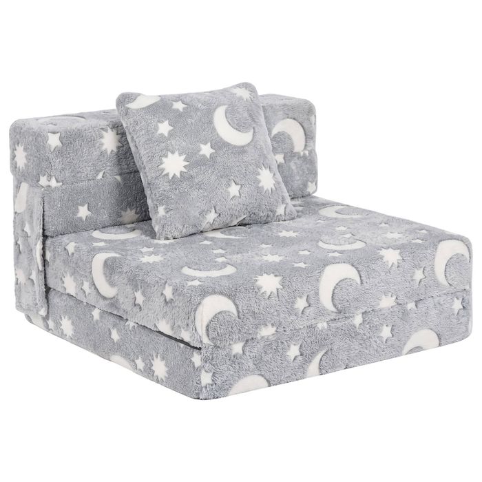Ufurniture Kids Fold Out Sofa Bed Convertible 3-in-1 Kids Couch Folding Floor Mat Foldable Baby Lounge Chair Play Couch Grey