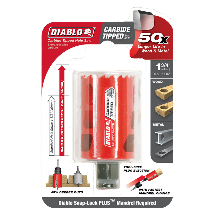 Diablo 44mm Carbide-Tipped Wood And Metal Hole Saw