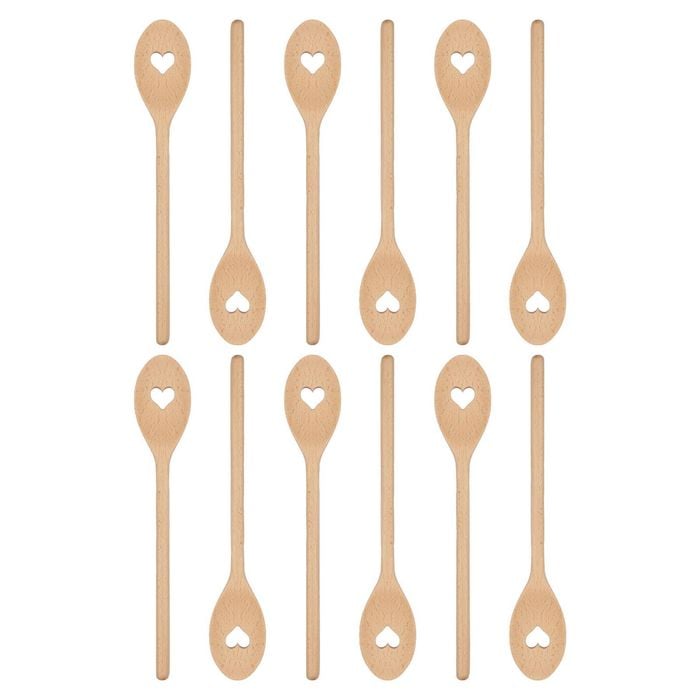 Argon Tableware Wooden Heart Cooking Spoons - 30cm - Pack of 12