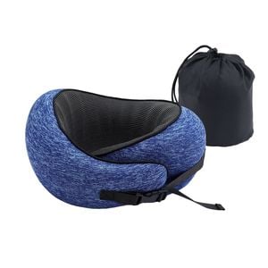 Wanderlite Travel Pillows Memory Foam Neck Pillow for Airplane Portable with Bag, Blue