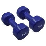 2 Pack of 9kg Vinyl Cast Iron Dumbbell Hand Weight - Blue - Total 18kg