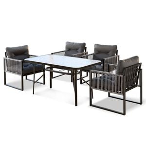 ALFORDSON Dining Table Set 5PCS Black Grey 140cm