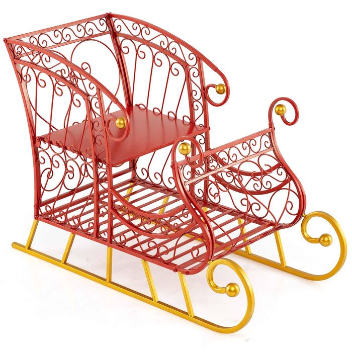 Costway Christmas Santa Sleigh Basket Xmas Santa's Gift Storage Sleigh