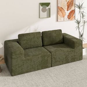 Advwin 190cm Loveseat Sofa Chenille Compressed Sofa Modular Foam Couch No Assembly Green