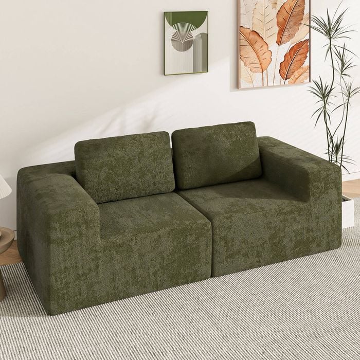 Advwin 190cm Loveseat Sofa Chenille Compressed Sofa Modular Foam Couch No Assembly Green