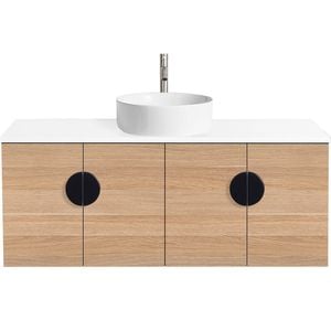 CIBO 1200mm Oak Mornington Wall Hung Vanity with White Basin and Black Handles