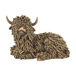 Gibson Gifts Shaggy Cow Laying Highland Figurine Bronze Polyresin