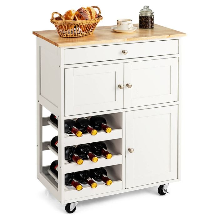 Costway Kitchen Island Trolley Wood Dining Cart Counter