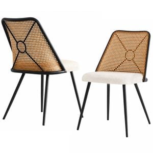 Familand Dining Chairs Set Of 2 Padded Seat Kitchen Living Room Chair With Rattan Back