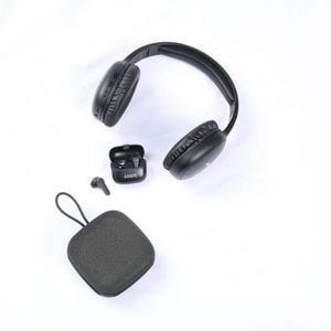 3pc Laser Wireless BT Audio Bundle Headphones Earbuds & Speaker Black