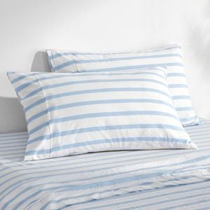 Dreamaker Bask Washed Cotton Yarn Dyed Stripe Pillowcase Sky Twin Pack