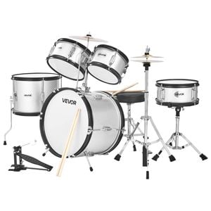 VEVOR 406.4mm 5-Piece Junior Drum Sets Silver with Adjustable Throne for Ages 6-13