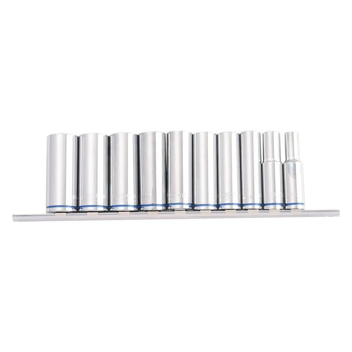 Kincrome 10 Piece 1/2" Drive Metric Mirror Polish Deep Socket Rail