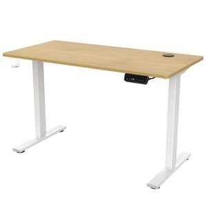 Ufurniture Electric Standing Desk 3 Memory Height Adjustable 140cm Splice Board White Frame/Oak Color Table Top