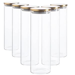 Argon Tableware Glass Storage Jar - Gold Lid - 2 Litre - 6x Modern Round Scandi Organisation Container Glass Jar