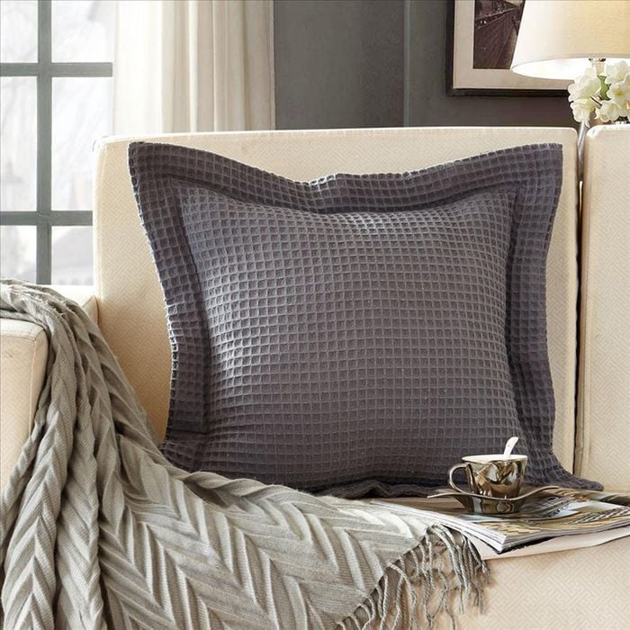 CottonMore 2pcs of 100% Cotton 350gsm Grey Chunky Waffle Euro Cushion Covers 65x65cm