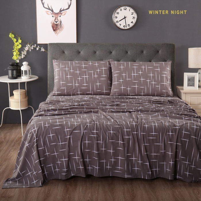 Ramesses Ultra Soft Micro Flannelette Sheet Set -Printed Winter Night