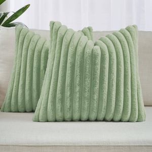 Gioia Casa Faux Fur Cushion Covers - Sage, 45cm x 45cm (Pack of 2)