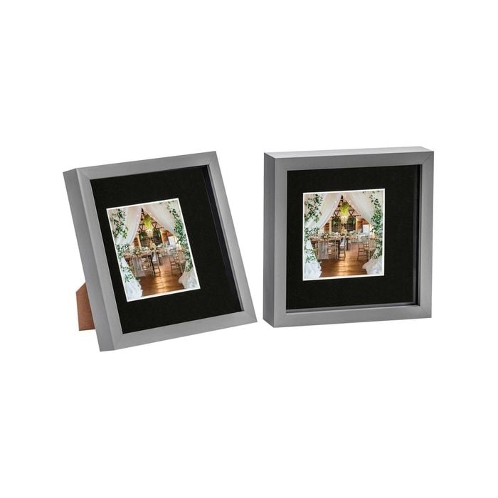Nicola Spring Acrylic 3D Box Photo Frames with 4" x 4" Mounts - 8" x 8"  - Grey - Pack of 2