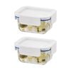 2PK LocknLock Clear Glass Food Storage Container Microwave Safe 380ml White Lid