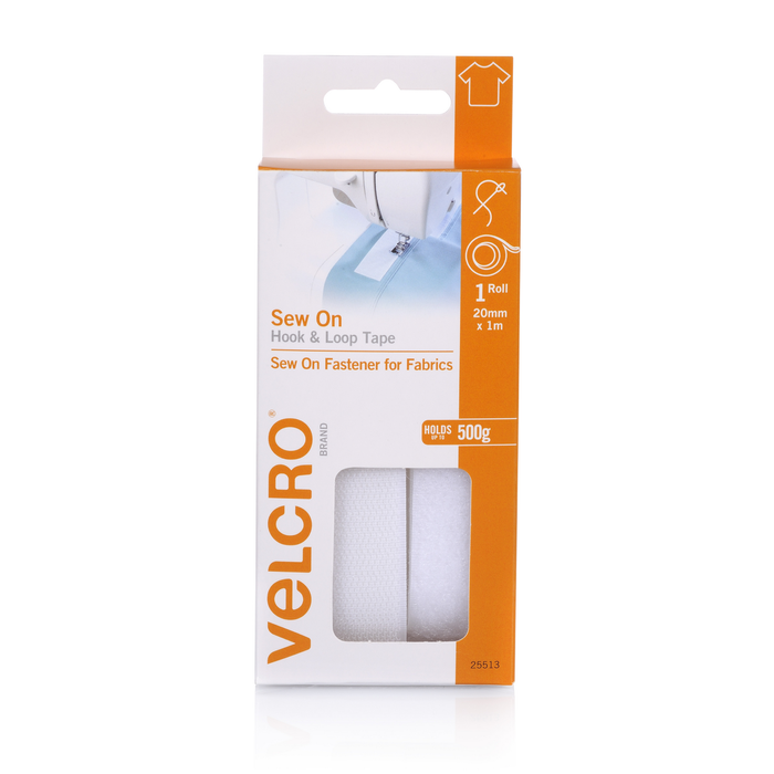 VELCRO 20mm x 1m White Sew On Hook And Loop Tape VL25513