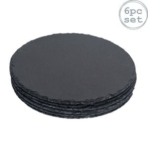 Argon Tableware 33cm Round Serving Platter - Pack Of 6 - Natural Slate Raw Cut Serving Platter Savoury Placemat Cheese Board