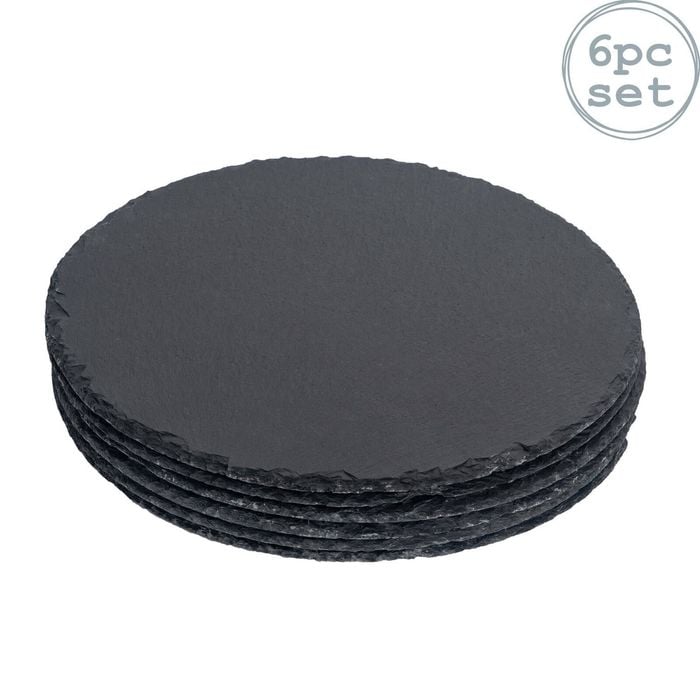 Argon Tableware 33cm Round Serving Platter - Pack Of 6 - Natural Slate Raw Cut Serving Platter Savoury Placemat Cheese Board