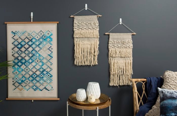 Living room with three wall hangings