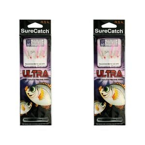 2x Surecatch Ultra Sabiki Rig Bait Rig with White/Pink Tinsel Hook - Size 14