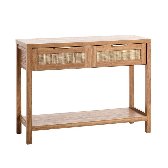 Oikiture Console Table 2 Drawers Entry Hallway Natural
