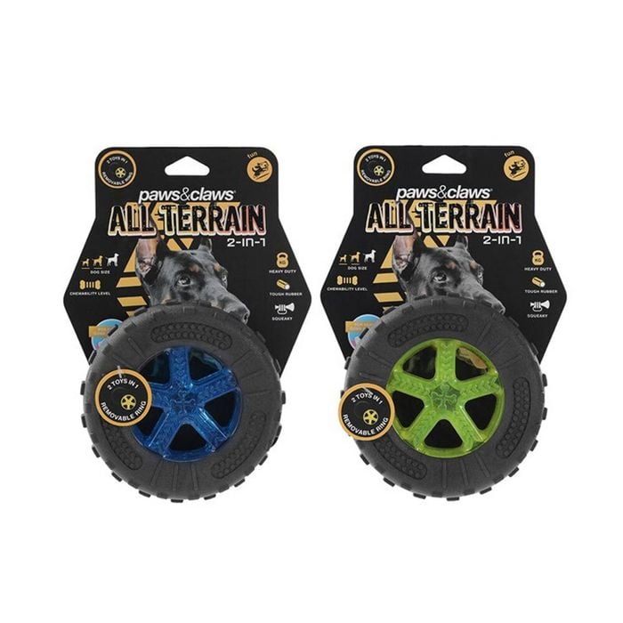 2PK Paws & Claws 2-in-1 All Terrain 12cm TPR Foam Tyre Pet Dog Toy - Assorted