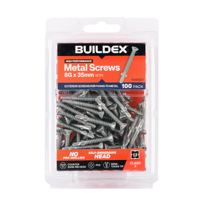 Buildex 8G x 35mm Class 3 Sheet Metal Screws - 100 Pack