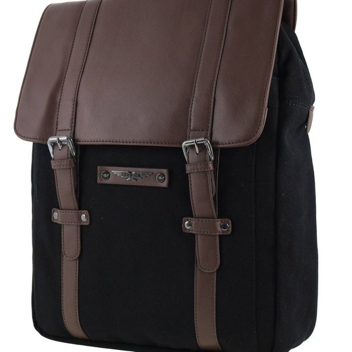 Police Canvas Leather Laptop Messenger Travel Backpack Bag 35x45cm Black
