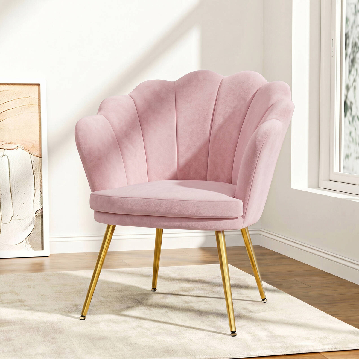Artiss Armchair Velvet Dining Nursing Lounge Chair Metal Legs Pink