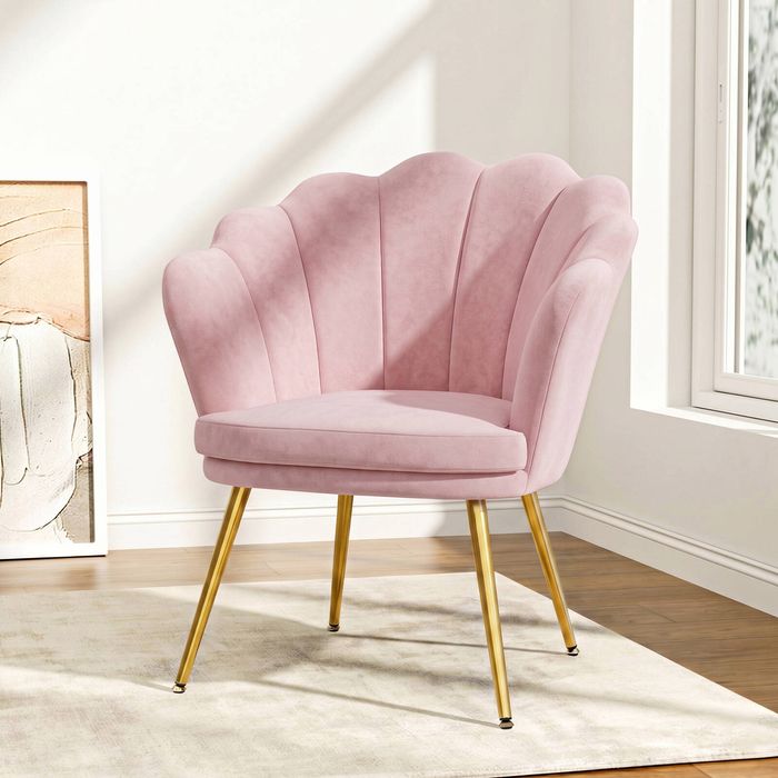 Artiss Armchair Velvet Dining Nursing Lounge Chair Metal Legs Pink